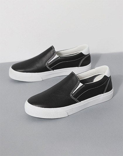 女款皮面一脚蹬懒人休闲鞋 单鞋