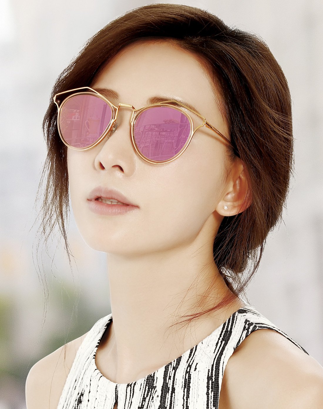 防晒款海伦凯勒眼镜女士款时尚潮流前卫墨镜粉色镜片偏光太阳镜h8609