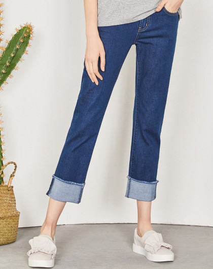 森马女装2018夏秋新款韩版潮流九分直筒毛边显瘦女士牛仔裤