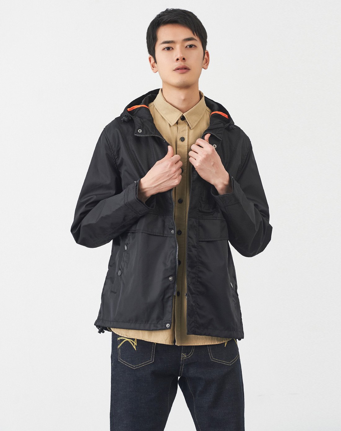 dusty潮牌男士春装户外运动连帽防风衣青年高街个性迷彩工装外套