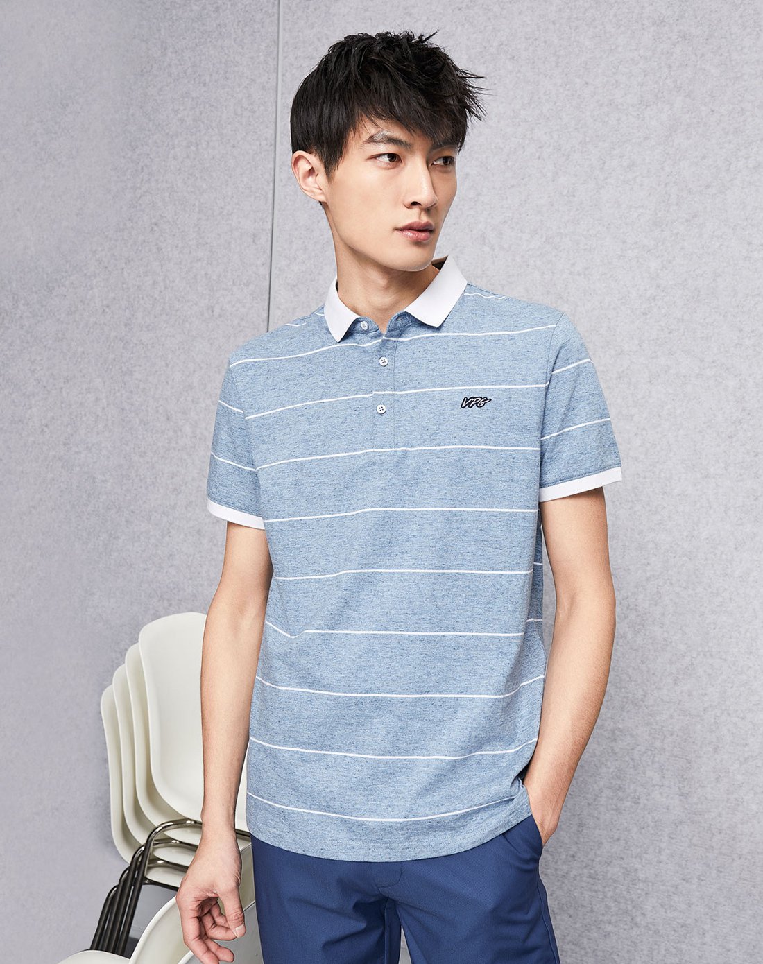 hla/海澜之家2018夏季新品撞色条纹休闲男士短袖t恤绣花舒适男士polo