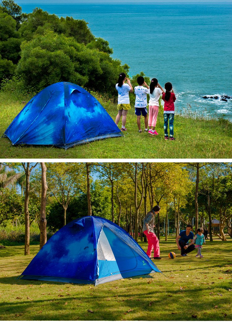 3-4人家庭帐篷星空帐篷双门进出方便户外帐篷出游露营双层透气防雨