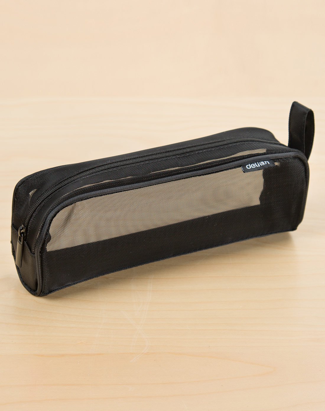 得力网纱大容量透明笔袋