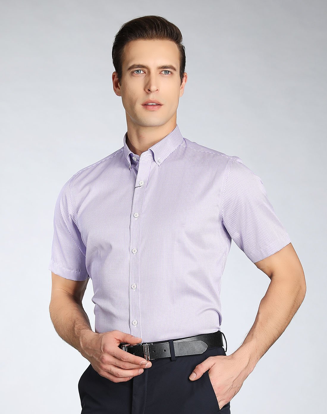 利奥纳多leonardo di gasun wrinkle free免烫系列都市商务格子拼