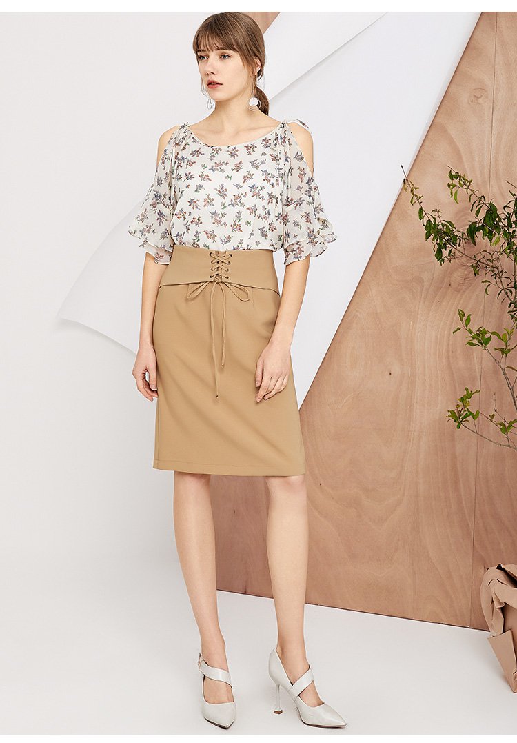 淑女系带设计简约修身百搭包臀中裙半截裙