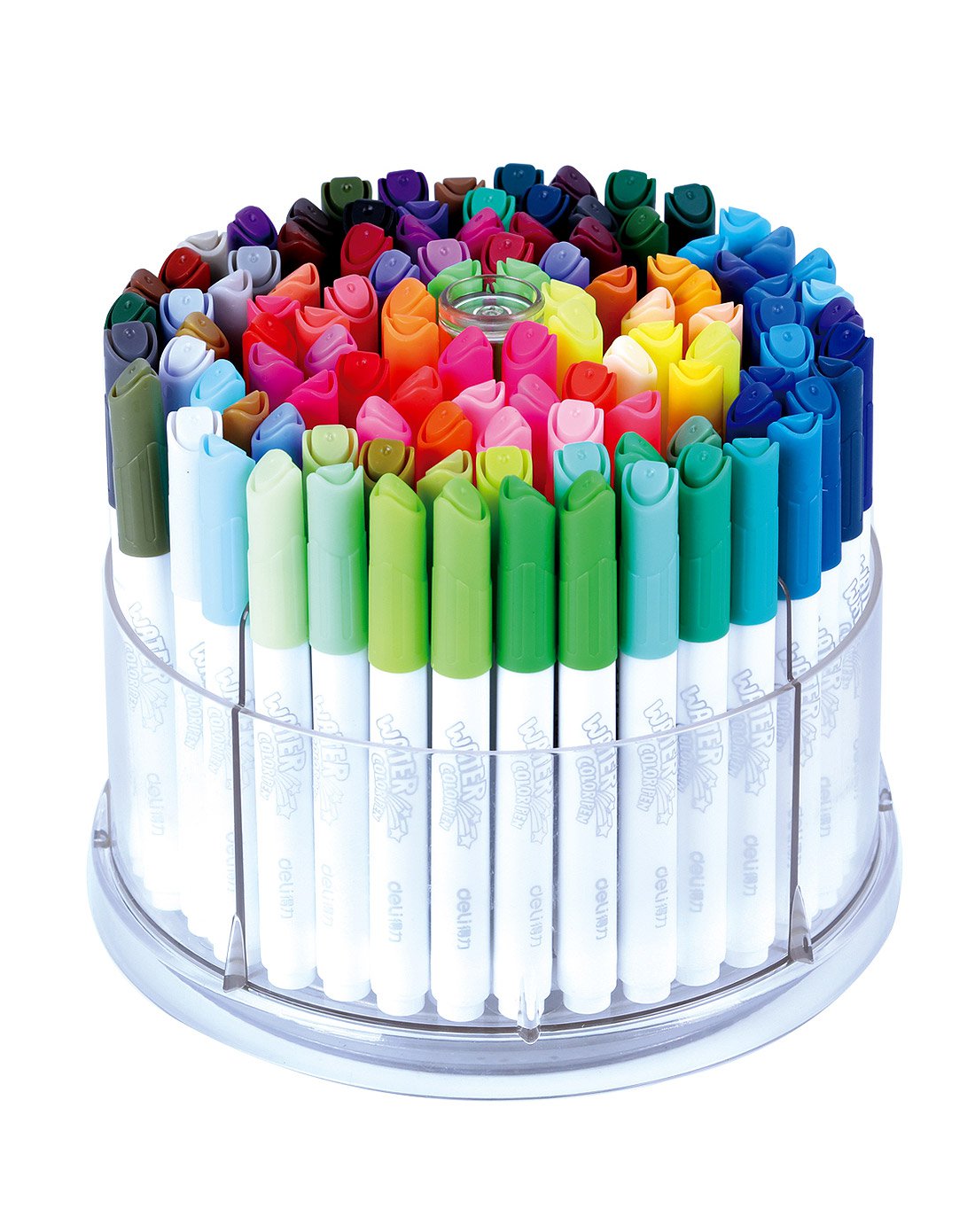 得力三层旋转礼盒装可洗水彩笔100色送荧光笔