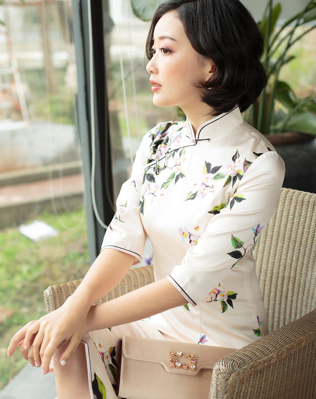 逸红颜 莺语 2018女款原创真丝旗袍裙春季中袖民国旗袍