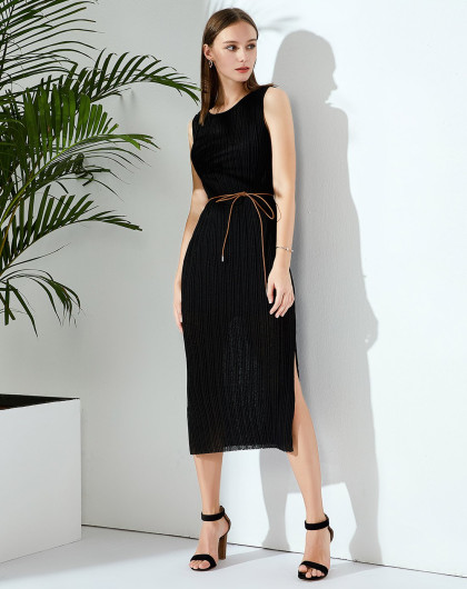 衣服搭的好 男神追着跑葆斯奴女夏门店同步新款 开叉无袖连衣裙长款