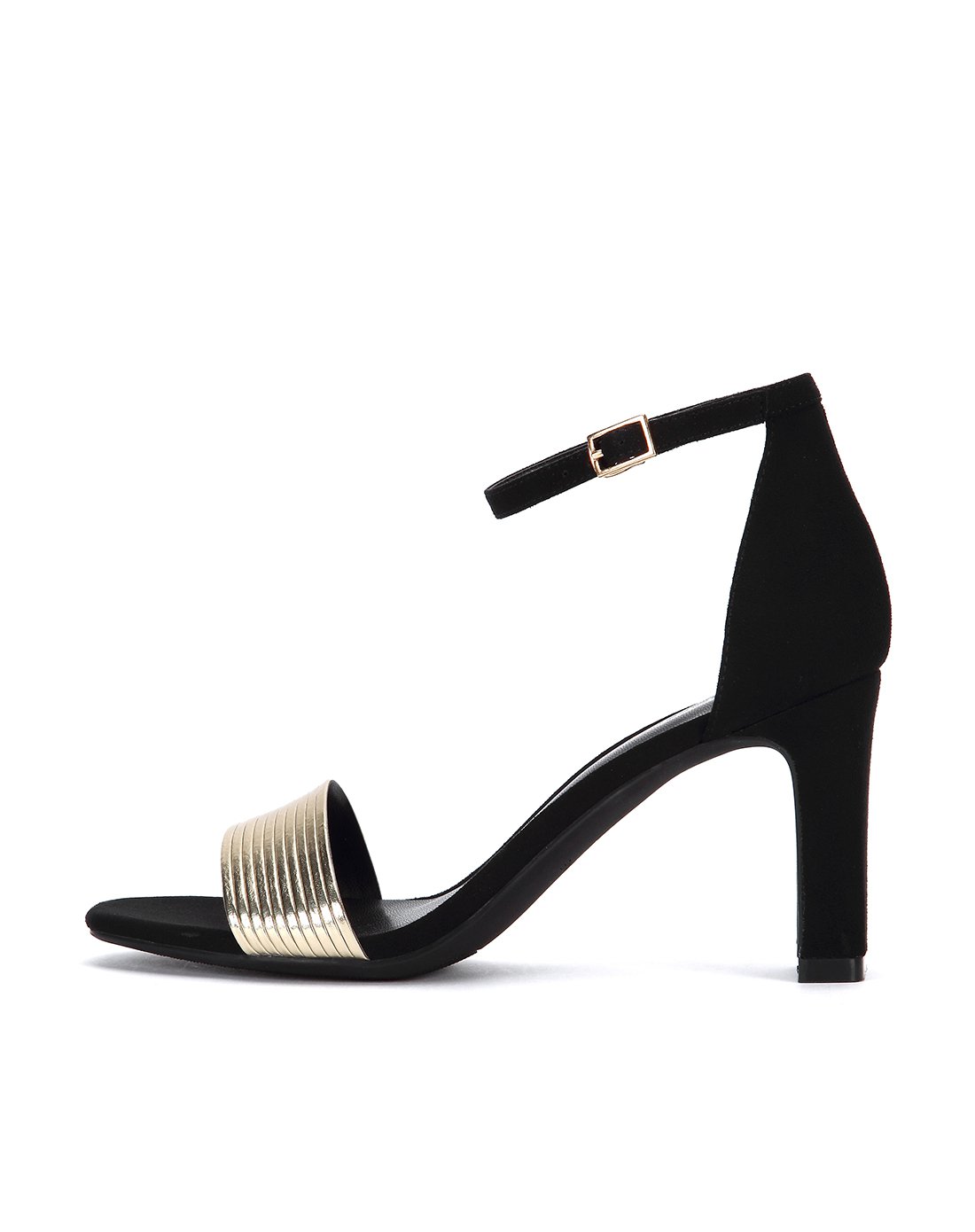 达芙妮18夏新款一字带高跟鞋拼色通勤时尚女凉鞋