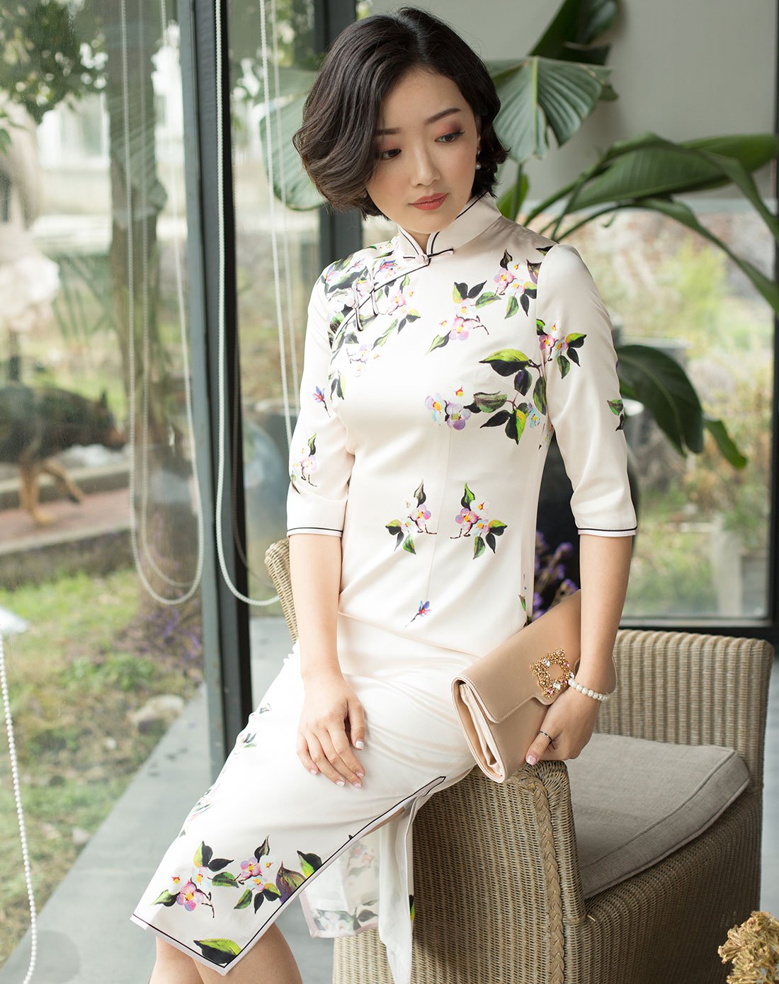 逸红颜 莺语 2018女款原创真丝旗袍裙春季中袖民国旗袍