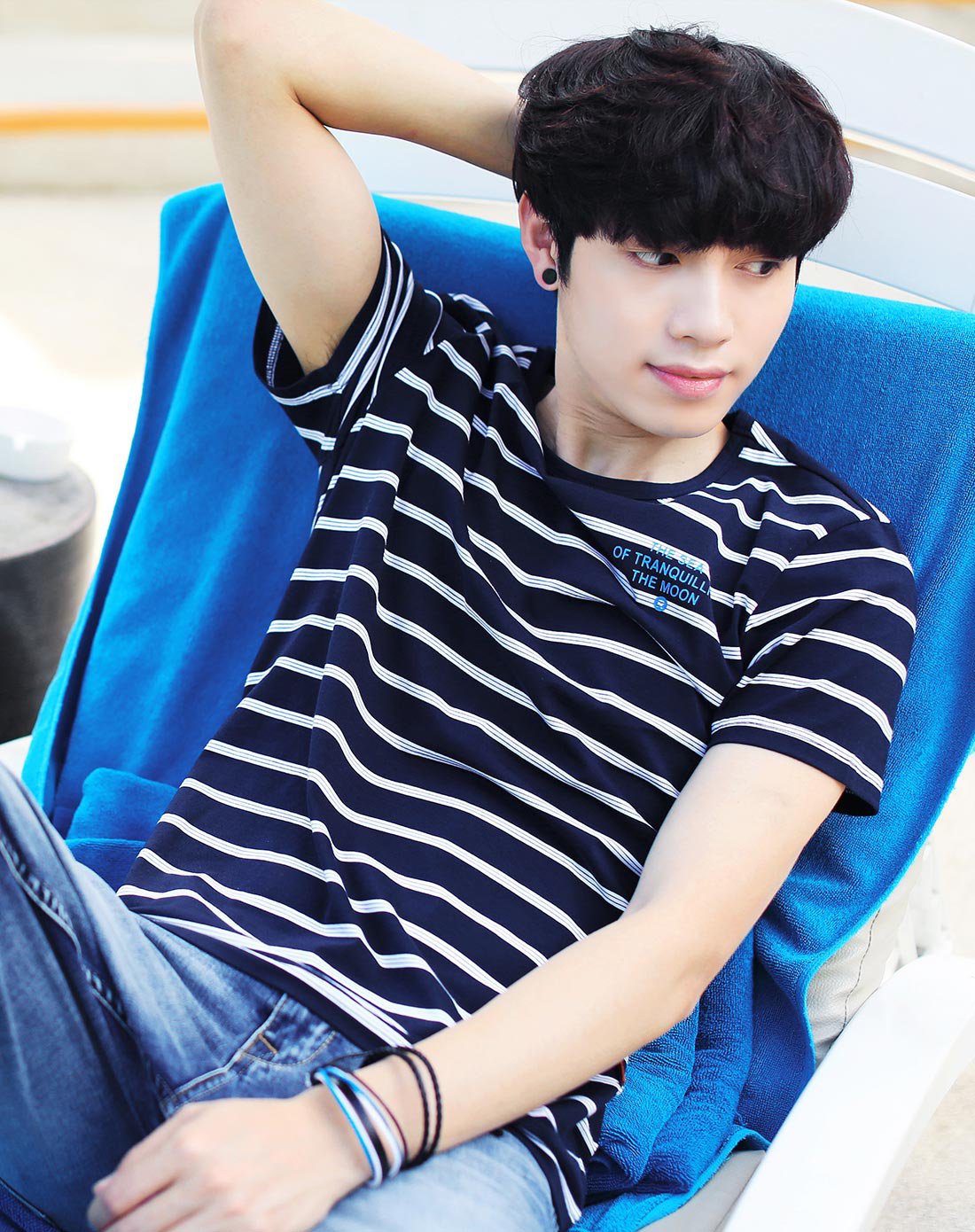 夏新款时尚条纹海魂衫圆领男士短袖t恤