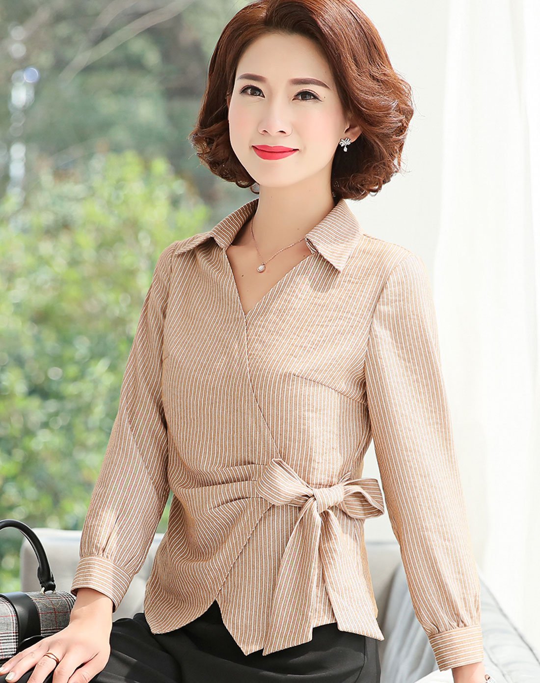 简狐中老年妈妈夏装阔腿裤套装40岁50中年女装长袖衬衫上衣