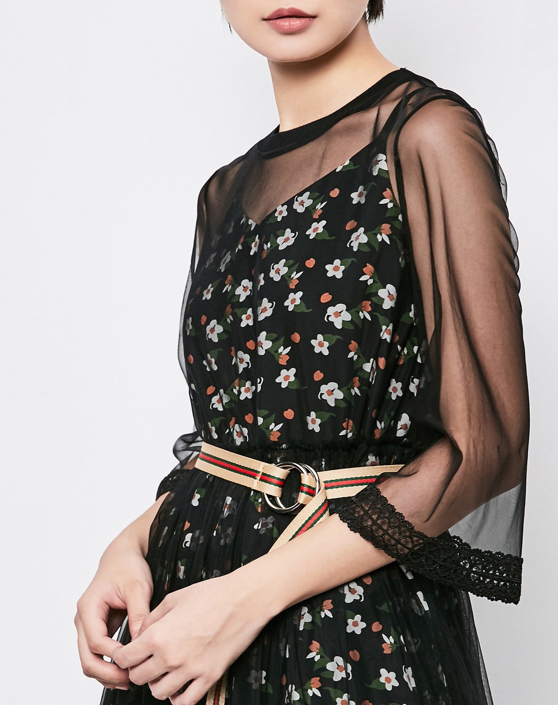 ep雅莹两件套纱裙透视蕾丝宽松连衣裙