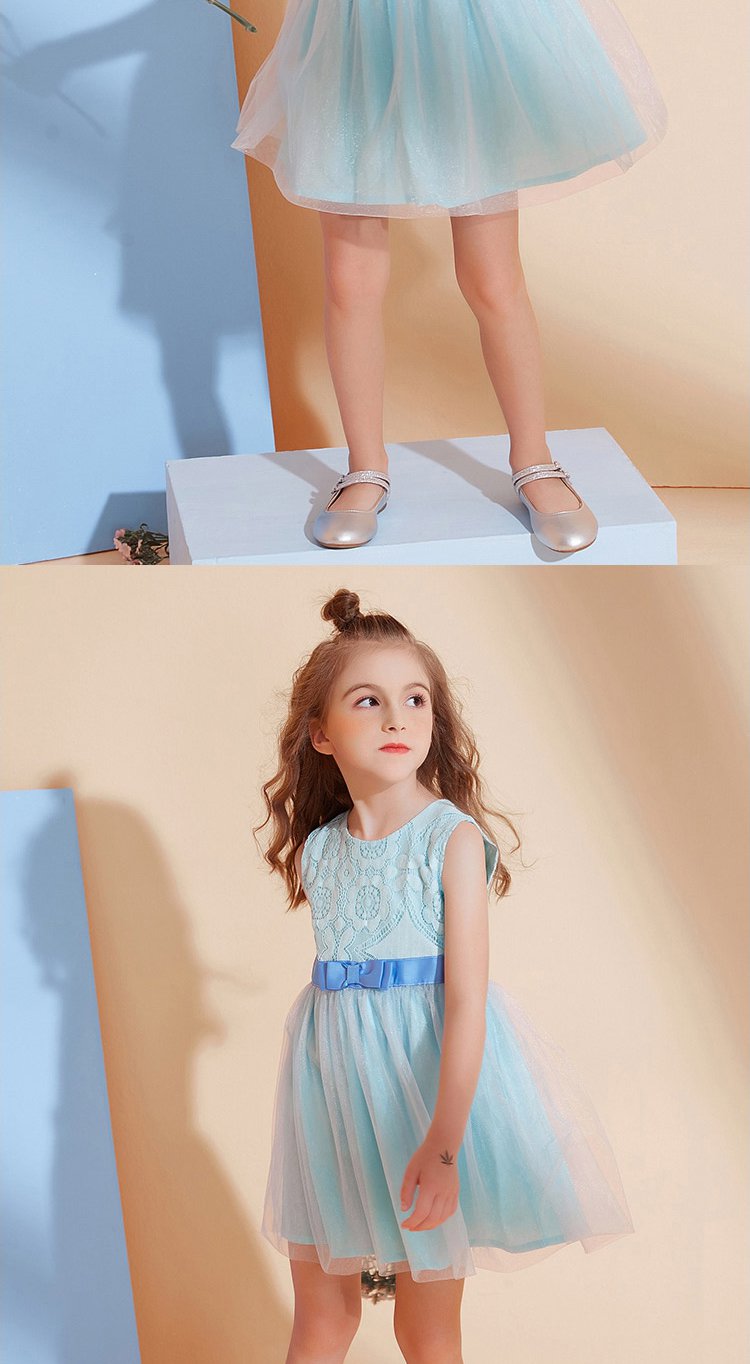 osa欧莎童装 女童蕾丝蝴蝶结连衣裙