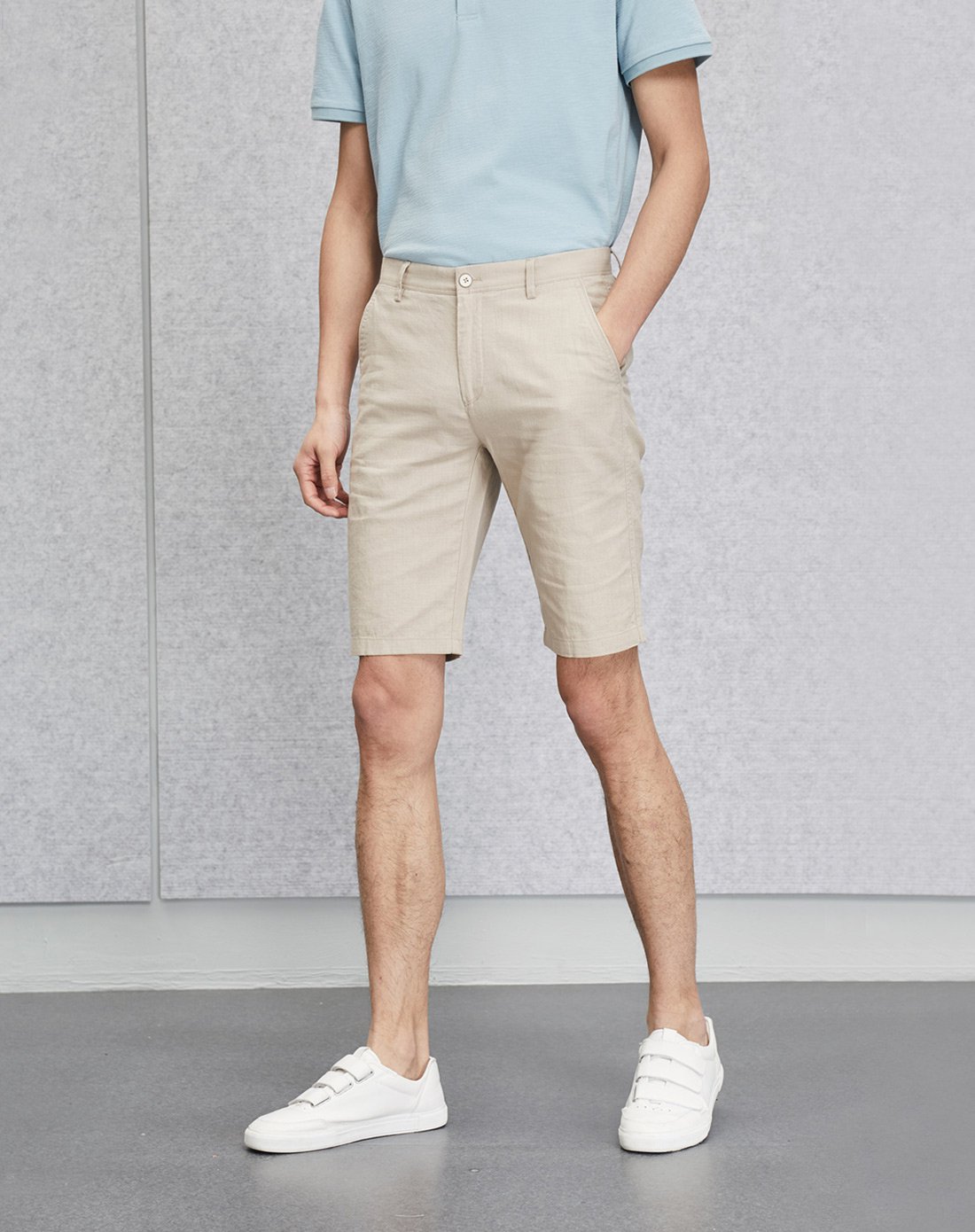 2018夏季新品格纹棉麻休闲舒适男士五分裤