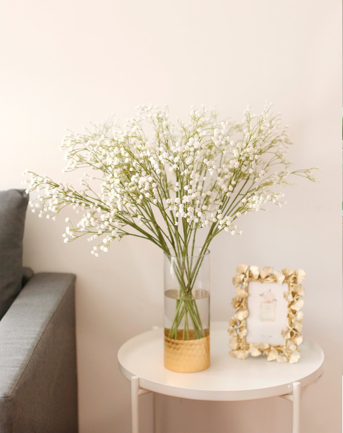 北欧满天星仿真花枝 金色北欧玻璃花瓶客厅插花艺假花绢花影楼拍照