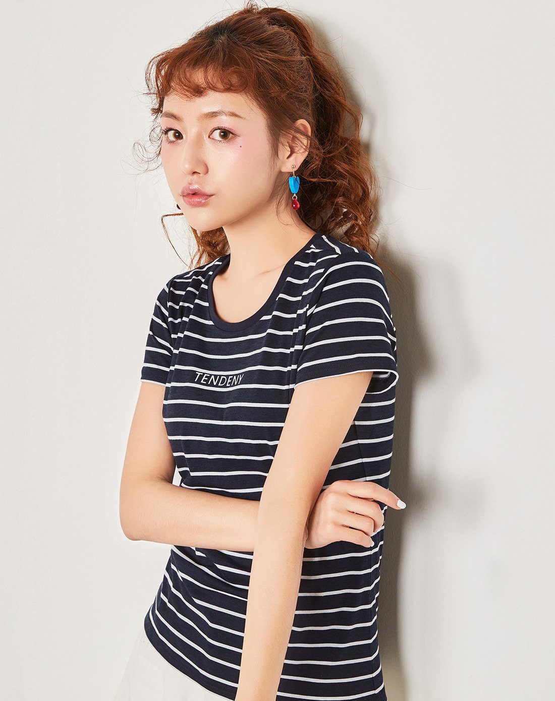 森马女装2018夏装新款韩版潮流经典条纹个字母印花短袖女士t恤女