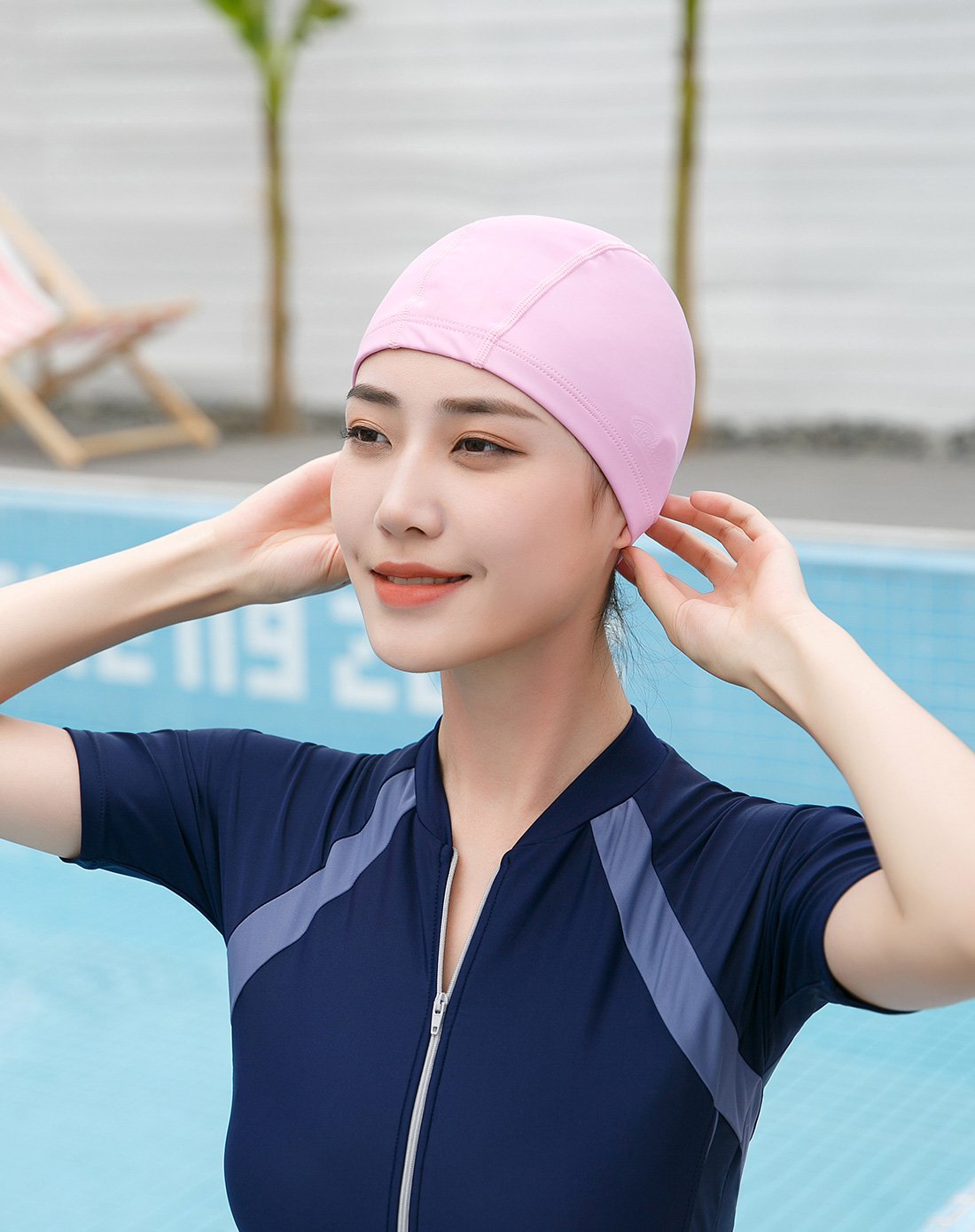 时尚舒适 男女款pu泳帽长短发可用 防水护耳