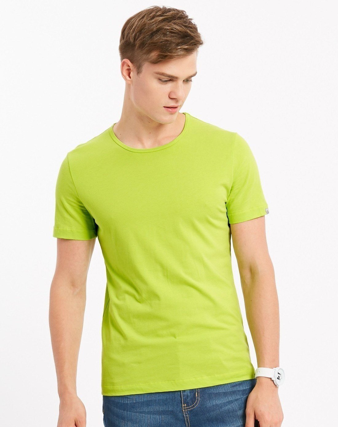 真维斯短t恤 男装纯棉净色圆领修身打底衫短袖体恤男士