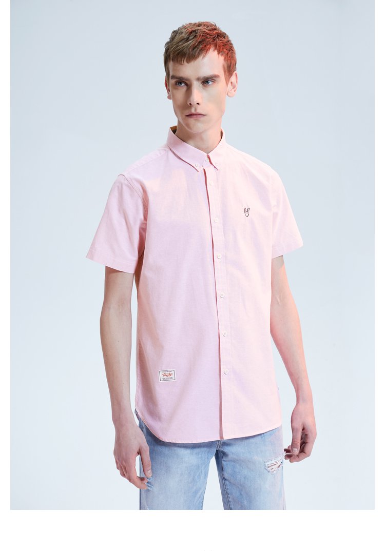 hla jeans刺绣贴标休闲衬衫2018夏季新品男装舒适短袖衬衣男海澜之家