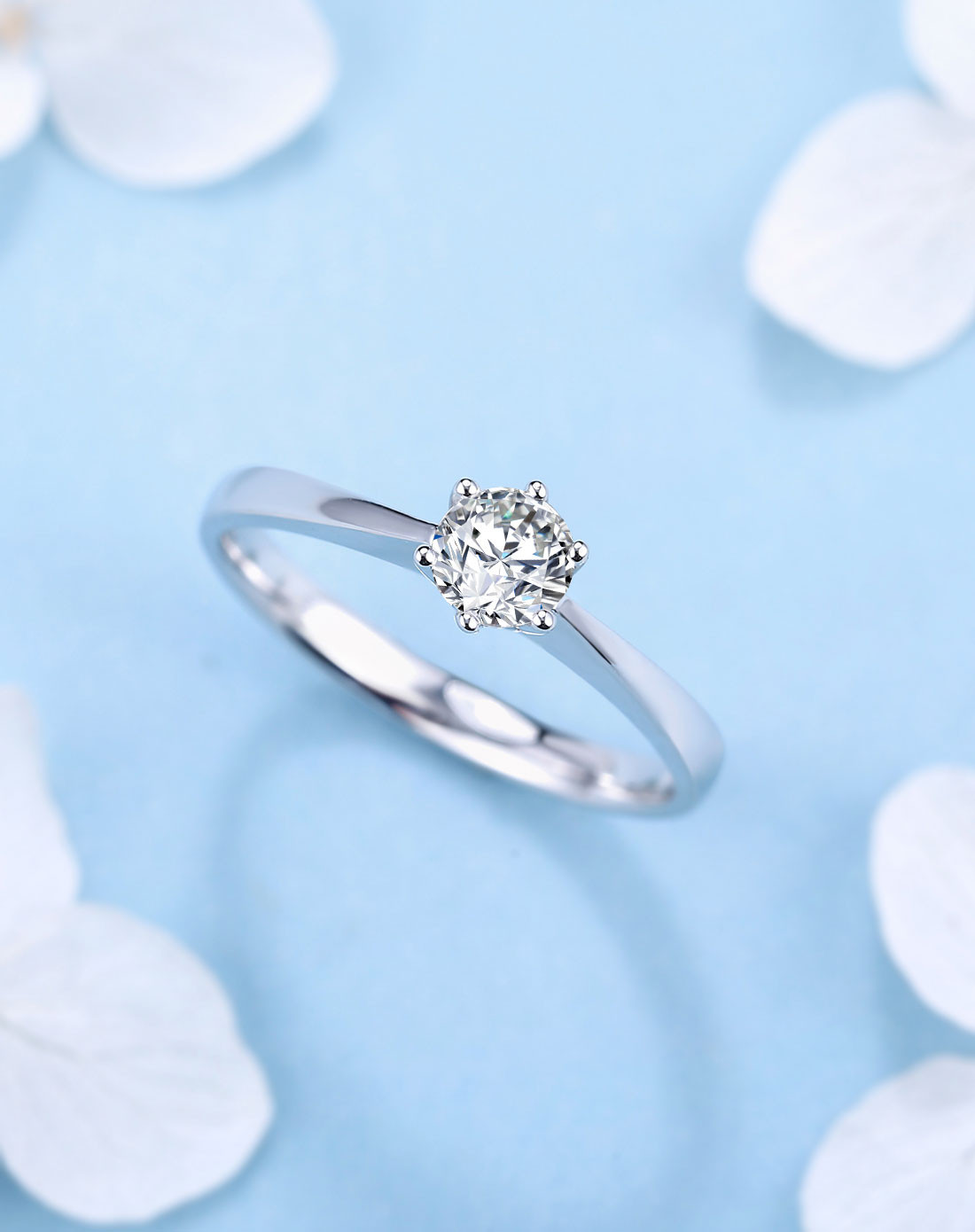 千禧之星 30分h色si经典六爪18k金求婚钻石女戒/钻戒