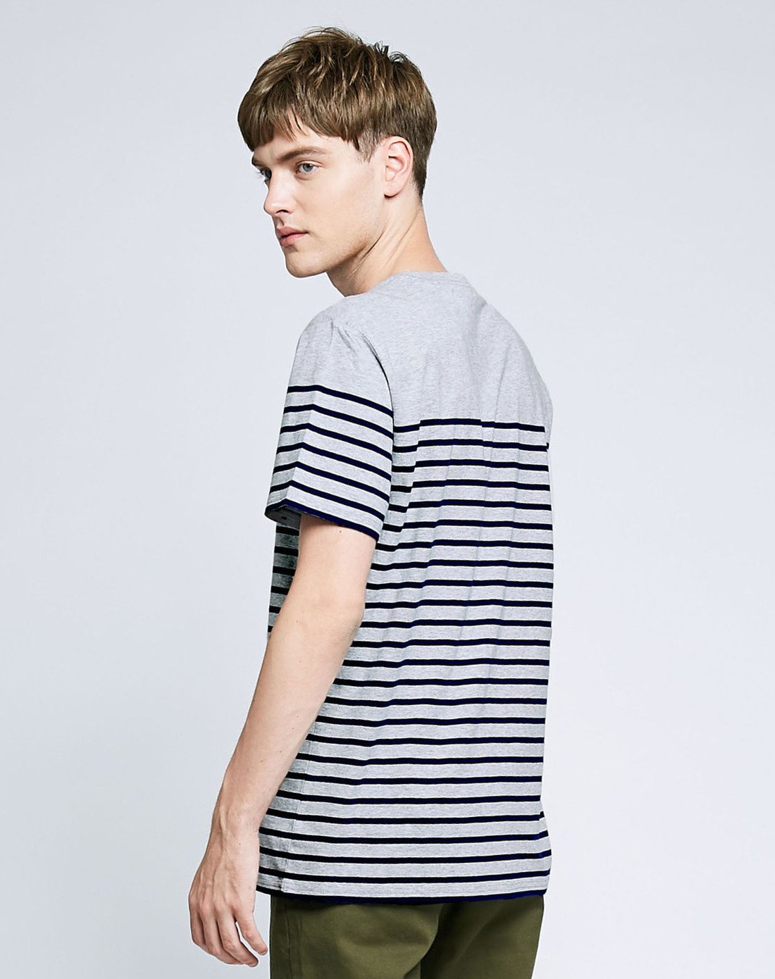 真维斯条纹t恤男 2018夏季新品 纯棉圆领打底衫短袖体恤男