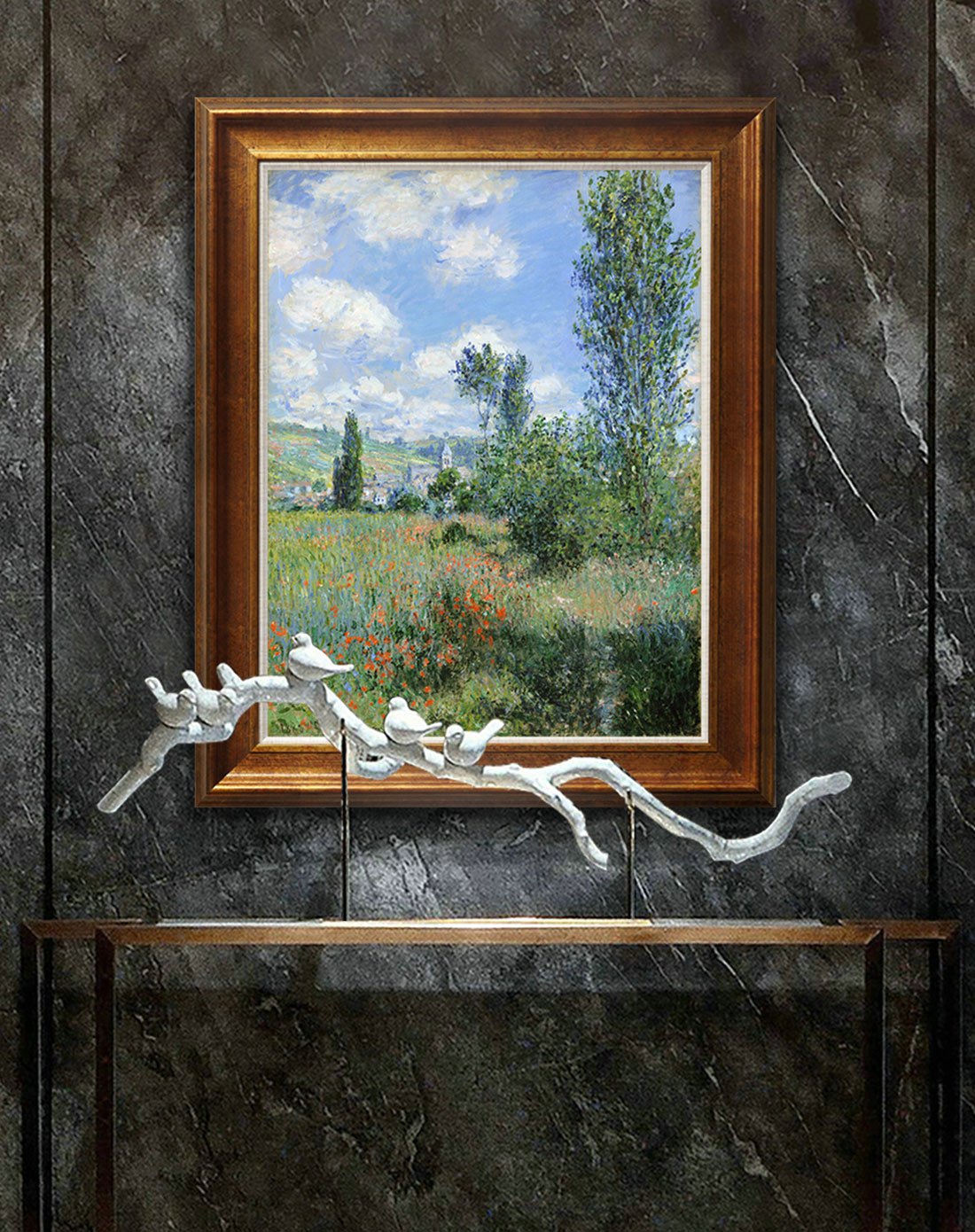 莫奈油画亚嘉杜巡礼 欧式玄关画 美式装饰画油画竖版餐厅风景挂画