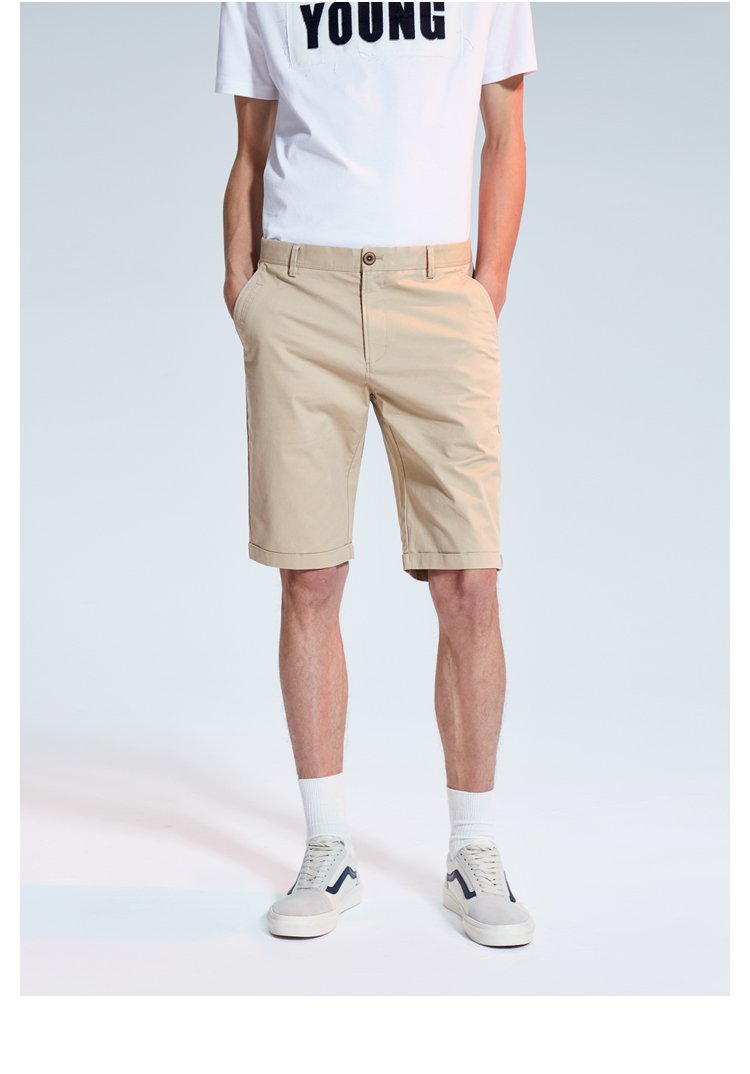 hla jeans舒适休闲翻边中裤2018夏季新品男装中腰直筒五分裤男