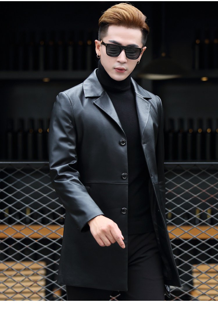 男士绵羊皮翻领修身皮衣男外套潮 适用季节: 秋 柔软度: 柔软 款式