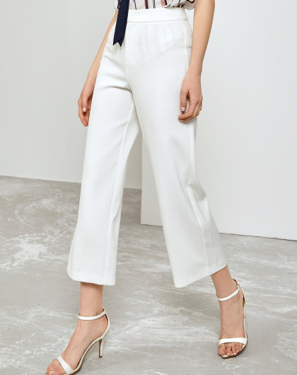 2018夏装新款白色九分阔腿裤宽松百搭直筒女式休闲裤子
