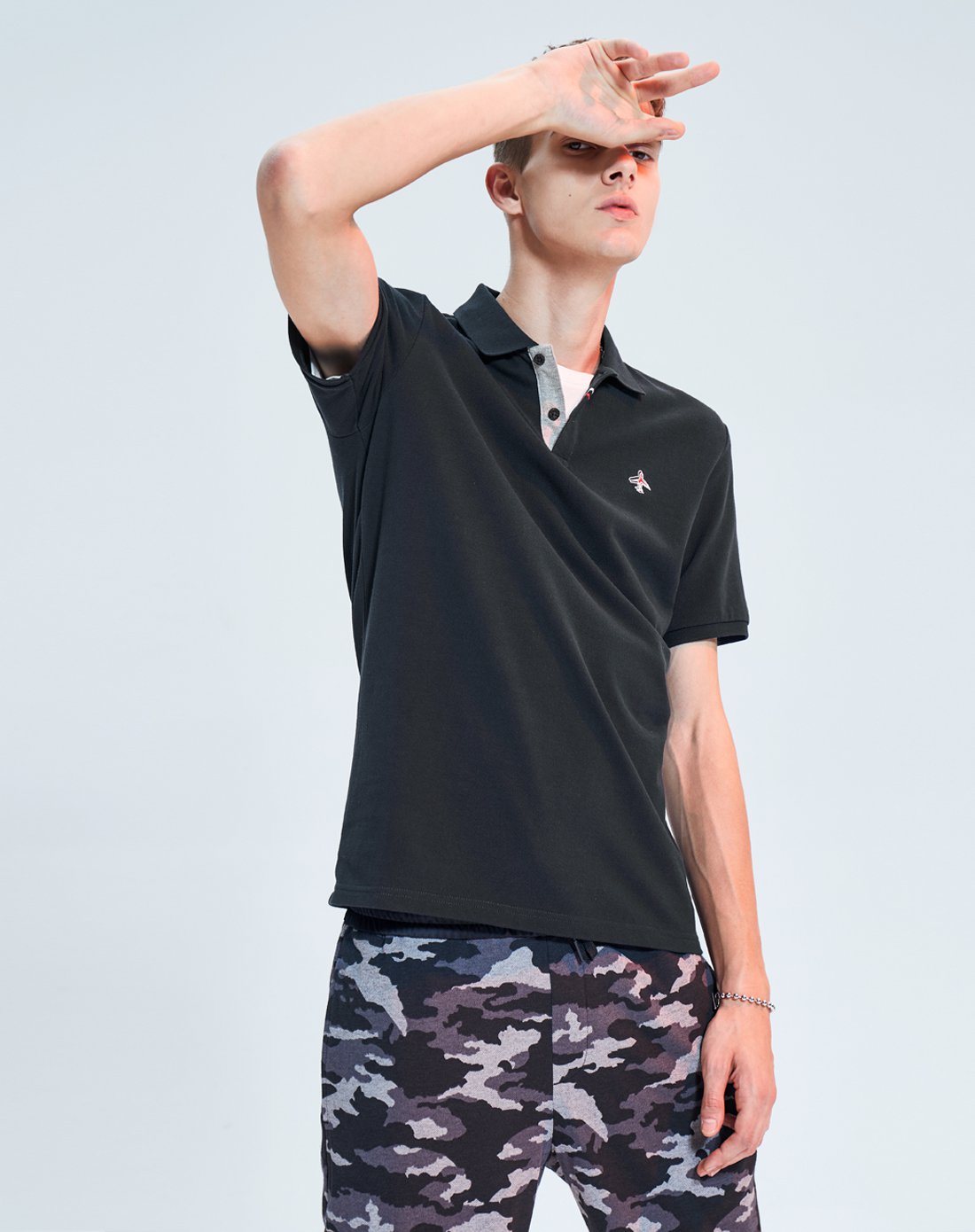 hla jeans飞机刺绣polo衫2018夏季新品男装领口撞色短袖t恤男海澜之家