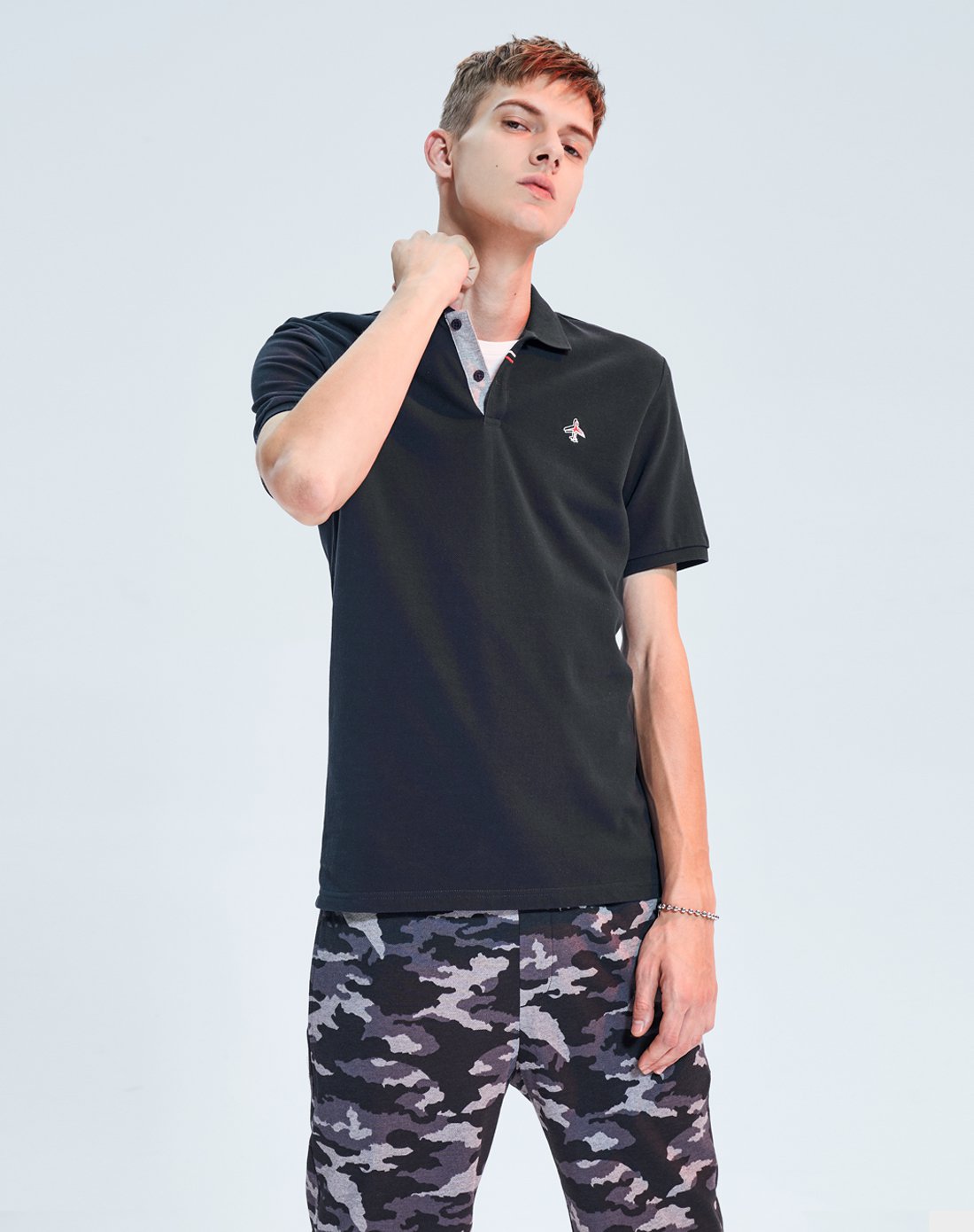 飞机刺绣polo衫2018夏季新品男装领口撞色短袖t恤男海澜之家旗下潮牌