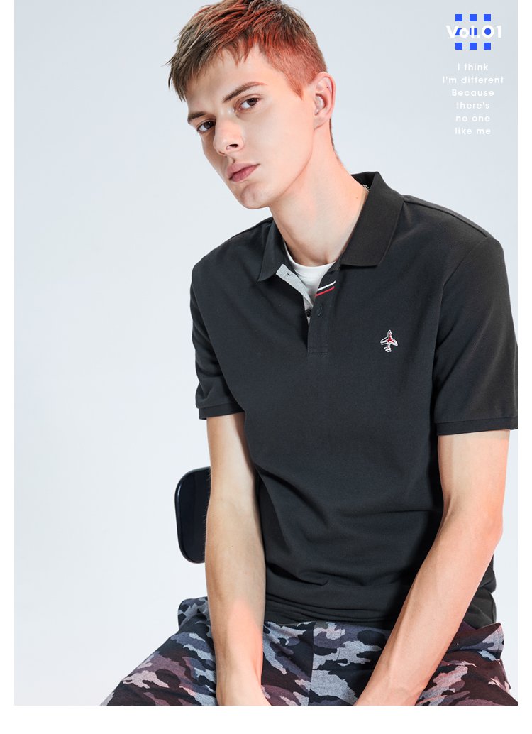 hla jeans飞机刺绣polo衫2018夏季新品男装领口撞色短袖t恤男海澜之家