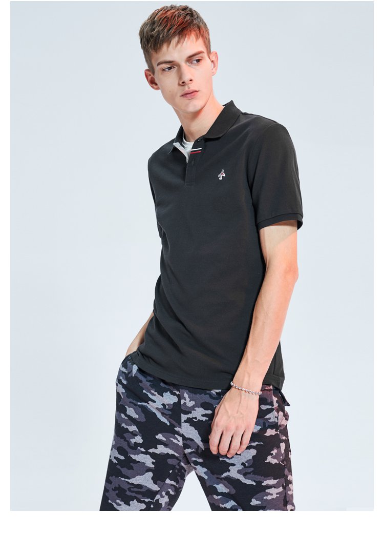 hla jeans飞机刺绣polo衫2018夏季新品男装领口撞色短袖t恤男海澜之家