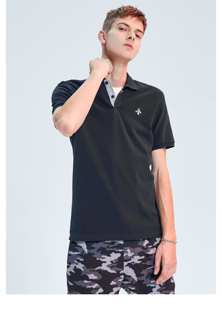 hla jeans飞机刺绣polo衫2018夏季新品男装领口撞色短袖t恤男海澜之家
