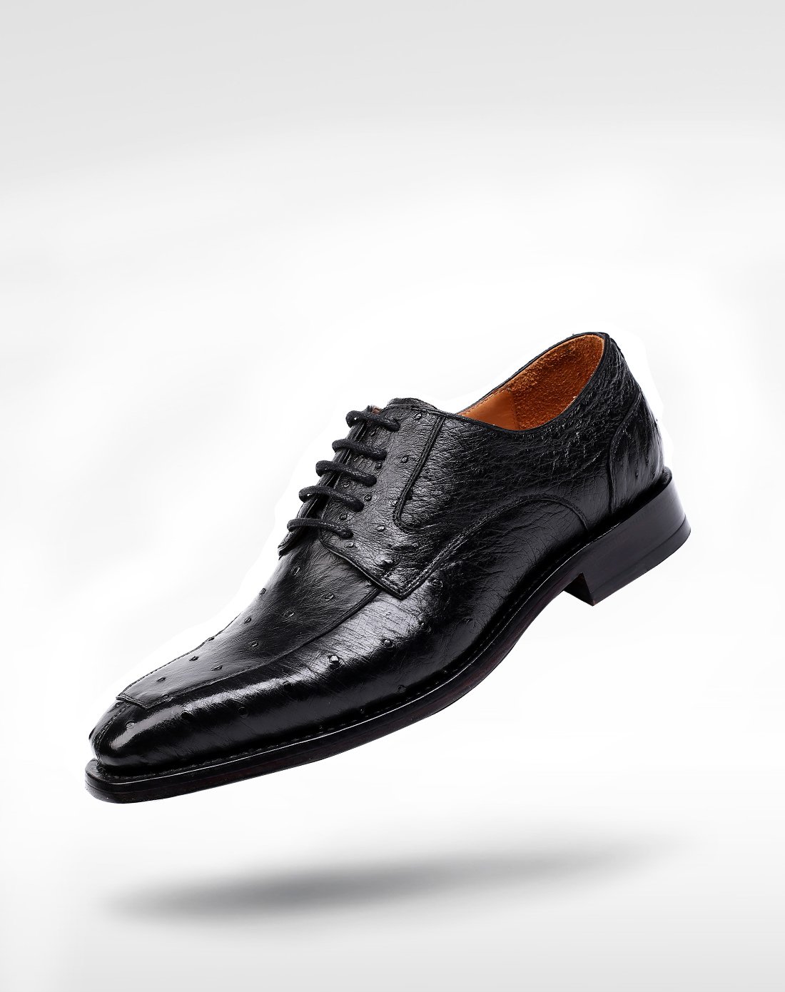 新款【鸵鸟皮】英伦粒面低跟商务正装皮鞋