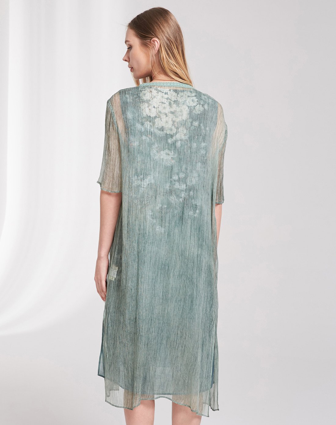 两件套式唯美印花丝麻连衣裙