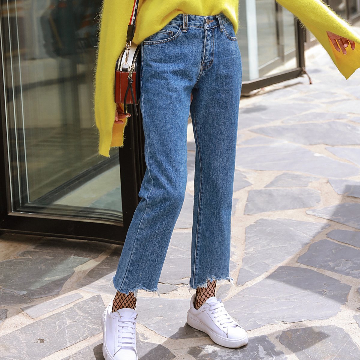 2018秋季新款韩版女装牛仔裤春夏秋冬装街头风时尚直筒简约百搭不规则