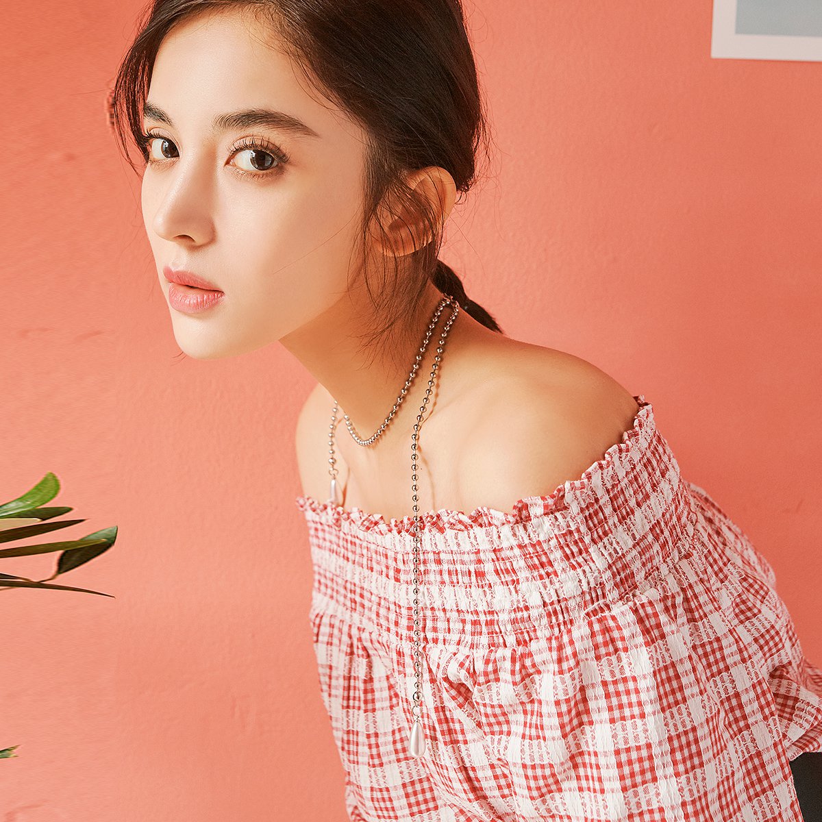 韩版女装夏装春夏一字肩系带格子淑女露肩气质宽松甜美可爱短裙连衣裙