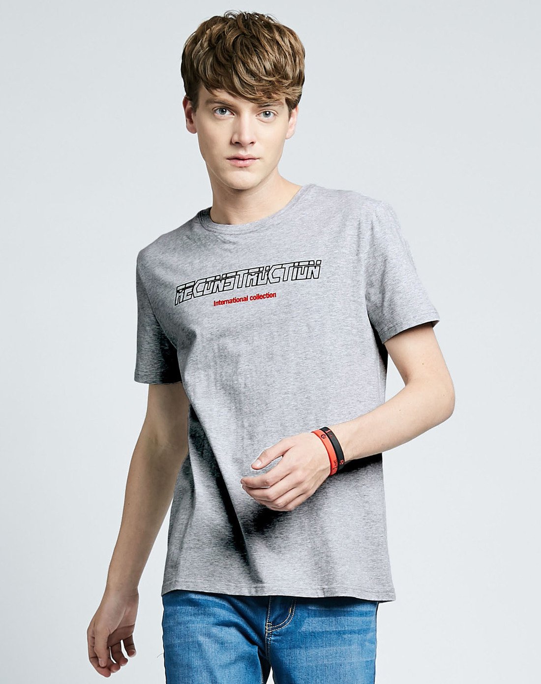 真维斯短t恤男 韩版男装弹性圆领印花短袖t恤衫