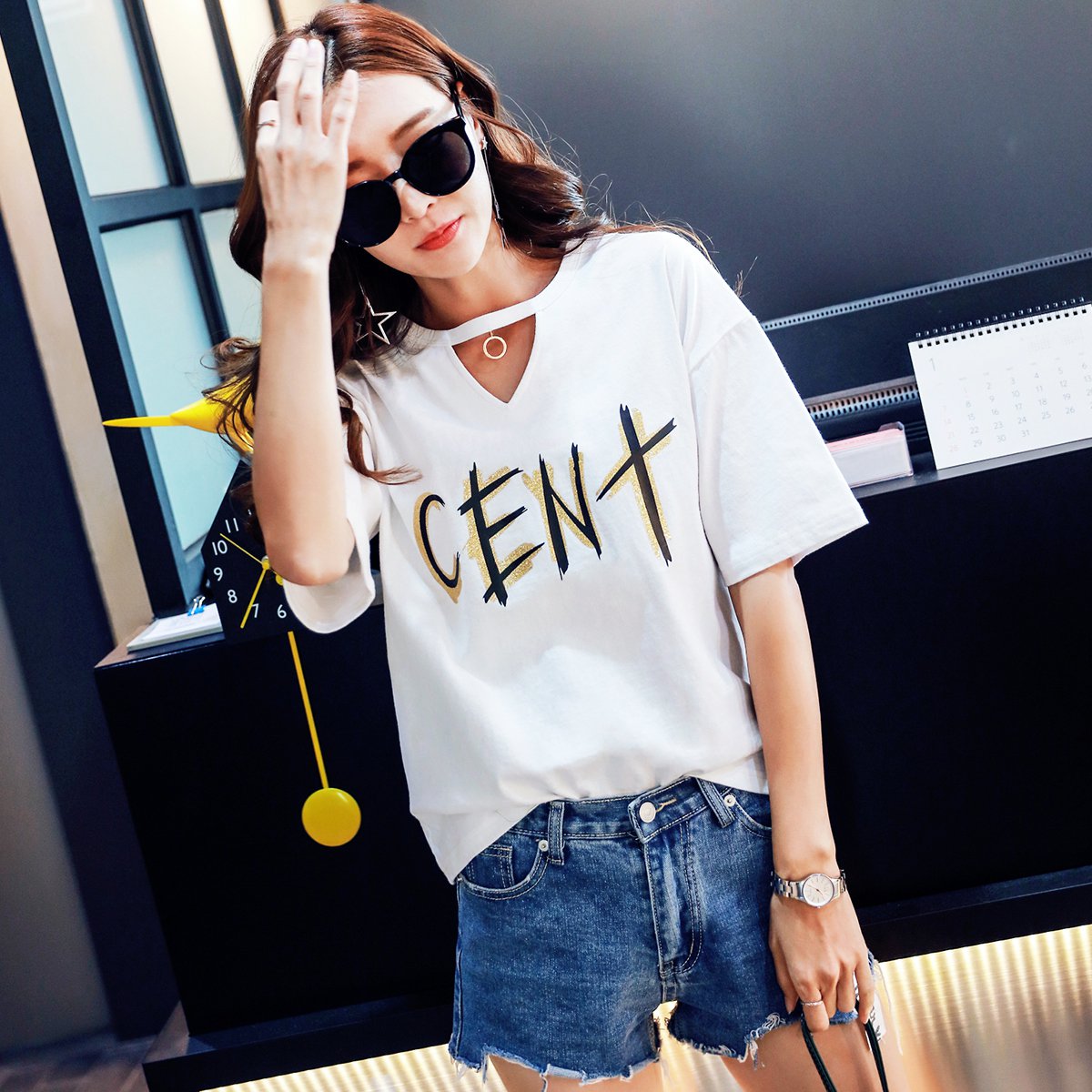 女装夏装街头风基础大众通勤休闲运动宽松显瘦时尚潮流简约清新印花