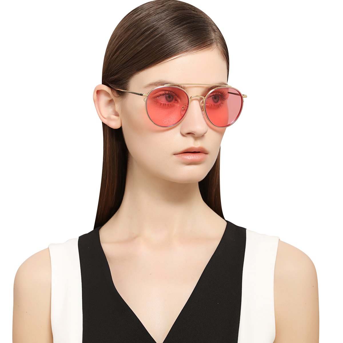 明星宋佳同款 帕森新款偏光太阳镜女士 金属圆框炫彩膜潮墨镜