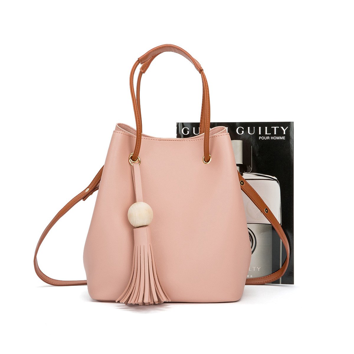 [女包]夏季热销爆款 韩版木珠随性流苏手提包单肩包子母包(2件套)