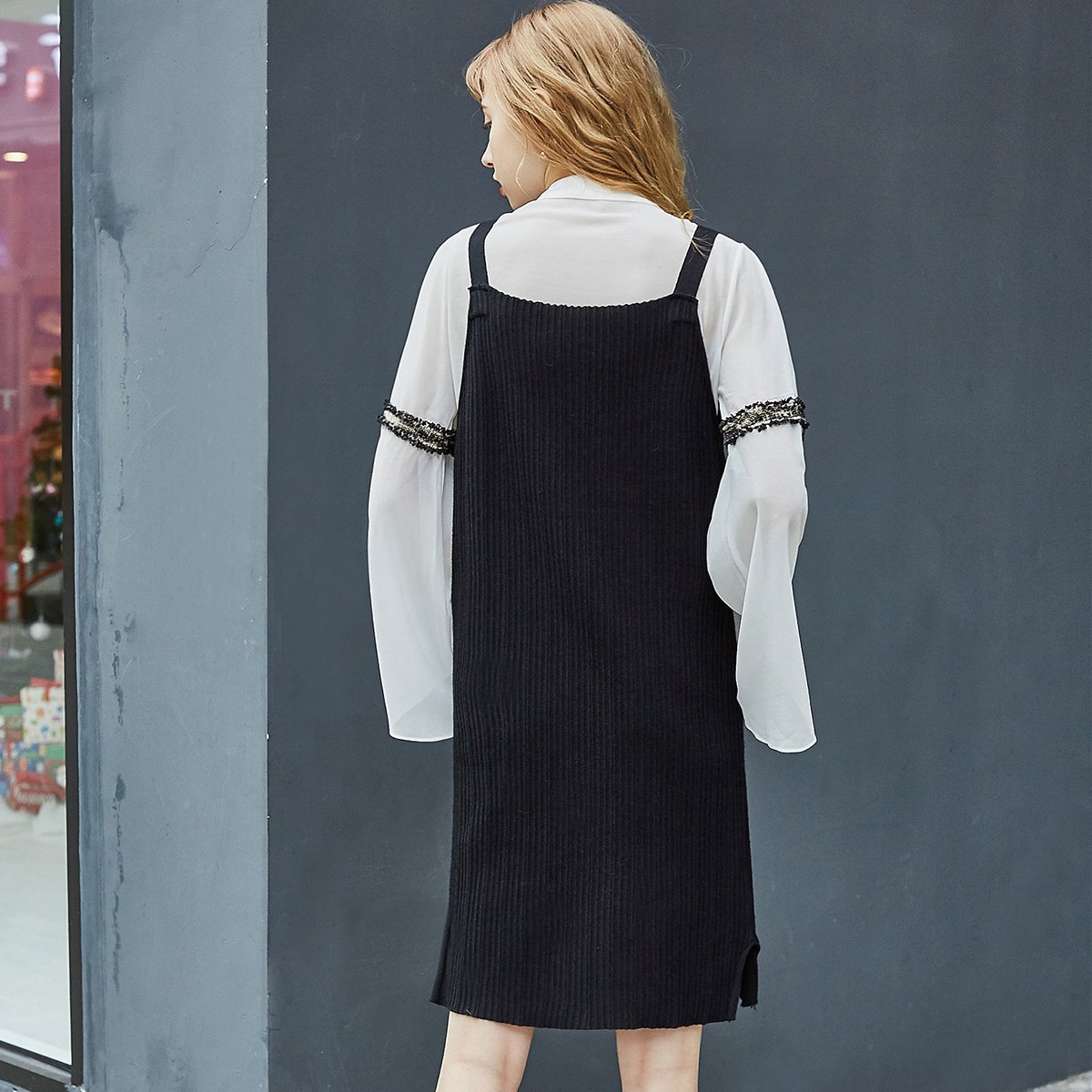 简约百搭针织直筒背带裙连衣裙春夏秋季连衣裙