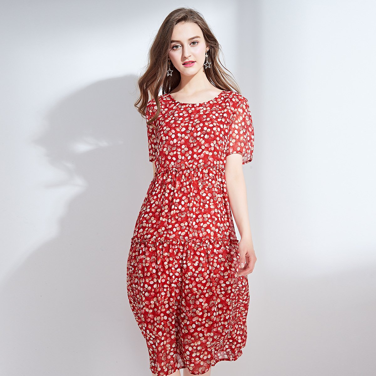 真丝连衣裙夏季新款波点收腰显瘦桑蚕丝裙子女装