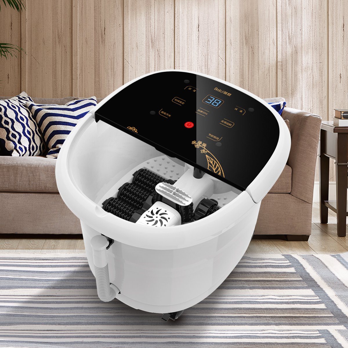 蓓慈bz506b镜面触控电动滚轮按摩足浴器洗脚泡脚盆足浴盆