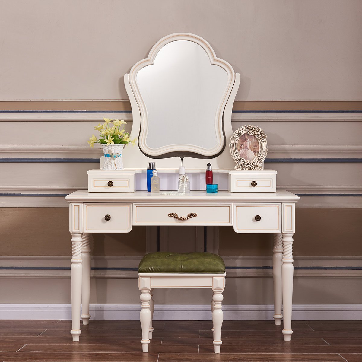 现代美式梳妆台小户型卧室多功能白色化妆桌化妆柜