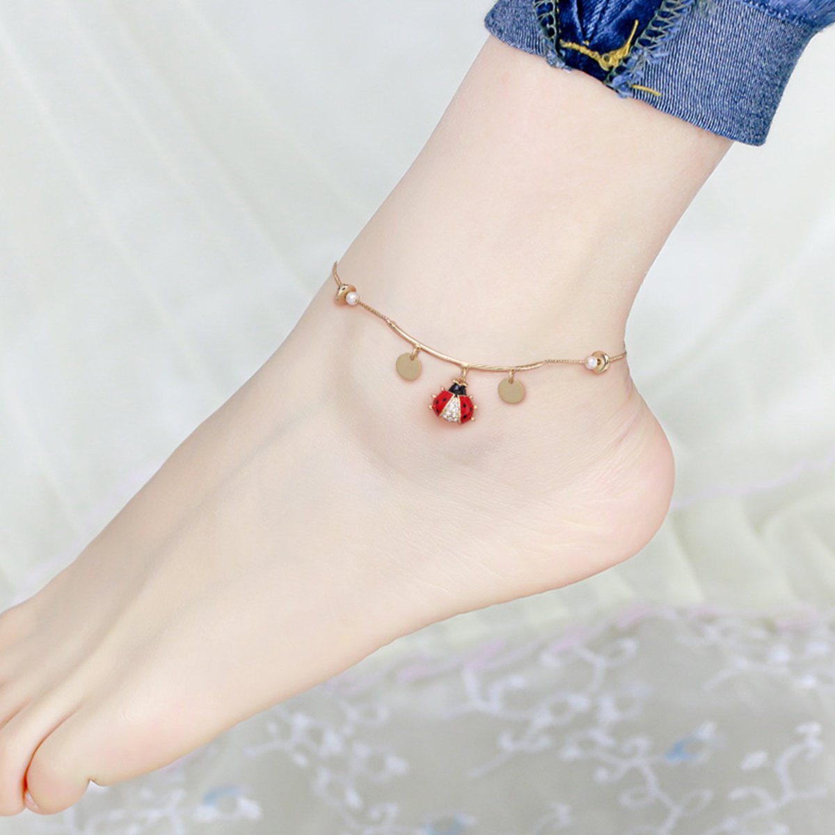 静风格瓢虫之森女士脚链日韩版简约个性脚环百搭首饰品礼物