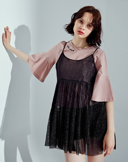 乐町2019夏季新品女款两件套吊带ins超火两件套连衣裙