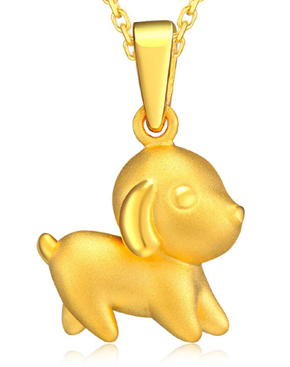 3d硬金可爱狗生肖黄金吊坠